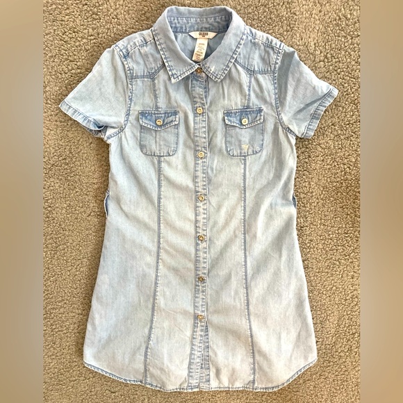 GUESS Kids Denim Chambray Jewel Logo Button Front Girl’s Dress Size L (14) - Picture 1 of 9